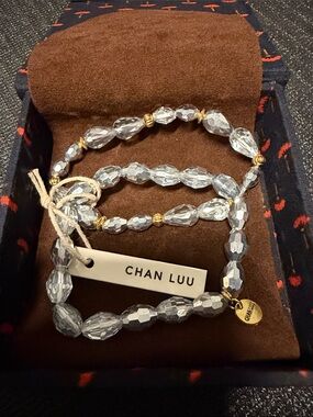 Chan Luu Clear Crystal Beaded Bracelet with Gold Accents
